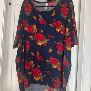 LuLaRoe Red and Orange Floral Short Sleeve Top